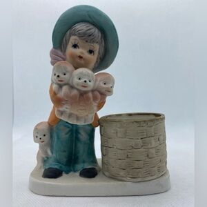 1979 Jasco Little Luvkins Kid & Puppies Figurine Votive Candle Holder